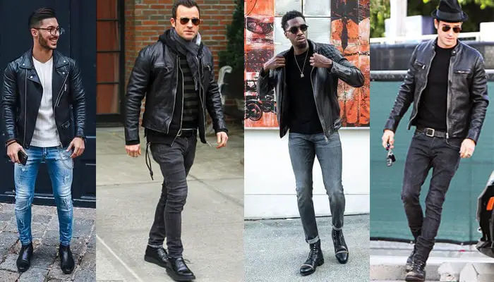 Black Leather Jacket With Biker Jeans For Men