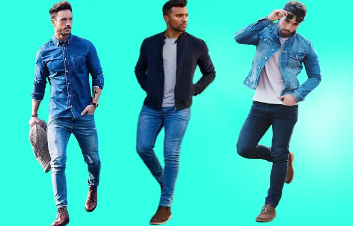 How should men wear blue skinny jeans
