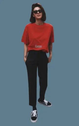 Black pants with Red T-Shirt