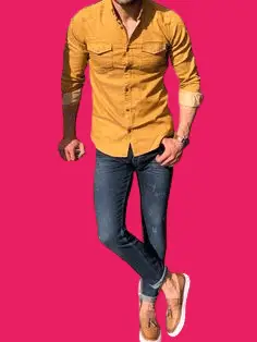 Mustard Color Shirt With Dark Blue Jeans 