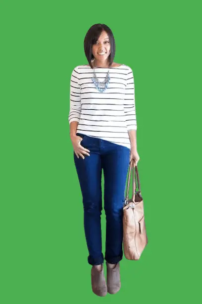 White Striped Tops With Dark Blue Jeans, What To Wear With Dark Blue Jeans Women