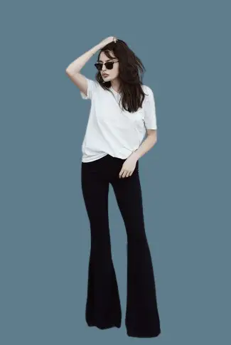 2 White Crew neck T shirt With Black Flare Pants For Women removebg preview min