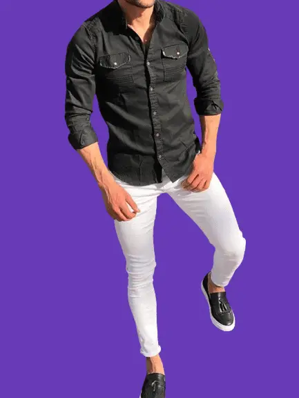 Black Denim Shirt With White Jeans