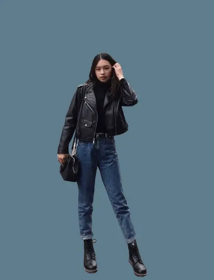 Black Leather Jacket With Dark Blue Jeans