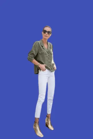 Olive Denim Shirt With White Jeans