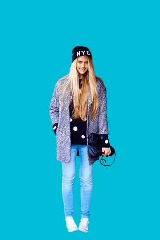 Light Blue Tweed Coat With Skinny Jeans