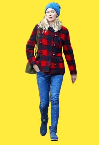 Red Plaid Pea Coat With Skinny Jeans
