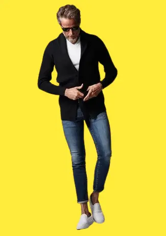 Black Knit Shawl Cardigan With Skinny Jeans And Sneakers, How To Wear Sneakers With Skinny Jeans