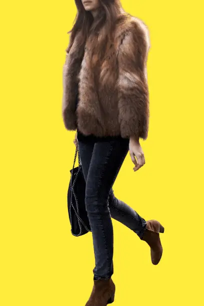 Brown Fur Jacket With Skinny Jeans And Chelsea Boots