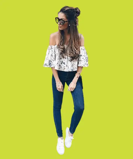 White Floral Off-Shoulder Top With Skinny Jeans, What To Wear With Skinny Jeans