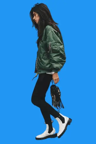 Dark Green Bomber Jacket With Skinny Jeans And Chelsea Boots