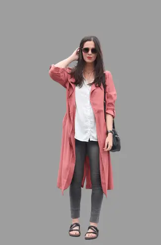 Pink Duster Coat With Skinny Jeans