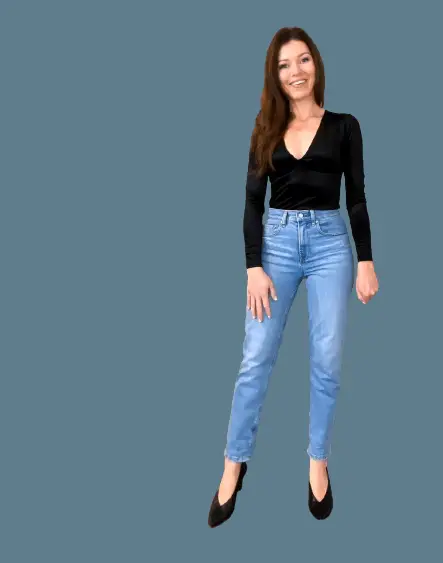 Mules And a Black V-neck T-shirt With Straight-leg Jeans