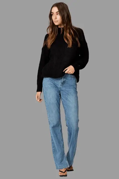 Long Sleeve Turtleneck Top With Straight Leg Jeans