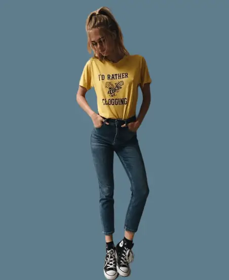 Yellow Short Sleeve T-Shirt With Skinny Jeans And High Top Converse