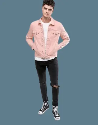 Pink Denim Jacket With Black Jeans