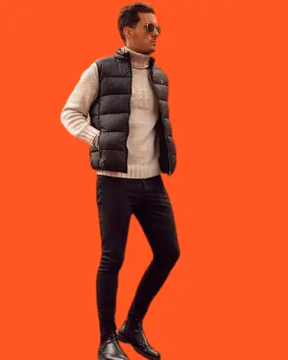 Black Quilted Gilet With Black Skinny Jeans