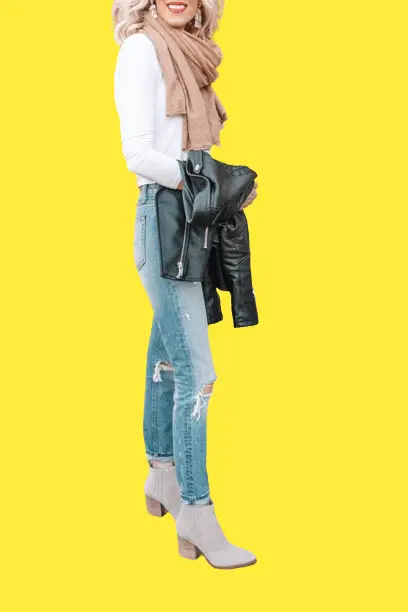 Full Sleeve T-Shirt With Ankle Boots And Straight-leg Jeans
