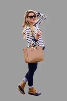 Striped T-Shirt With Duck Boots And Skinny Jeans