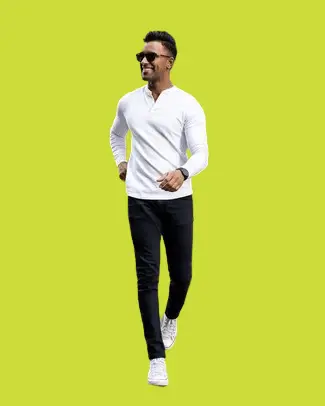 White Long Sleeve Henley Shirt With Black Skinny Jeans 