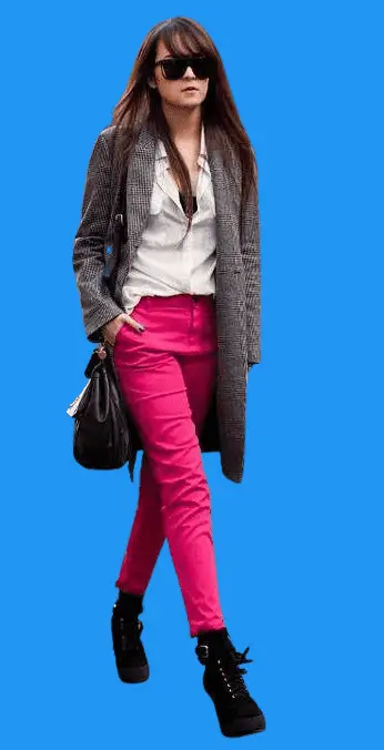 Long Coat With Hot Pink Skinny Jeans