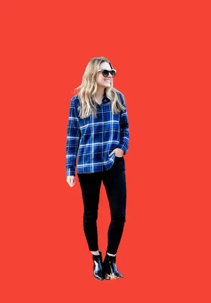 Blue Checkered Shirt With Black Skinny Jeans