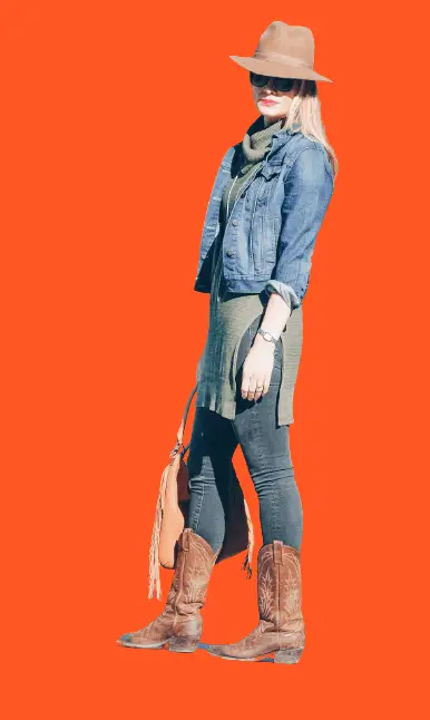 On Trend Outfit With Denim Jacket, Cowboy Boots With Black Skinny Jeans