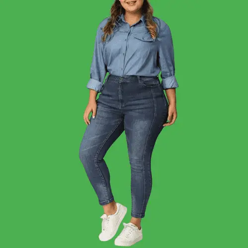 Chambray Shirt With Skinny Jeans For Plus Size Women