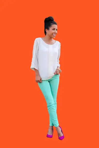 White Silk Blouse With Turquoise Skinny Jeans