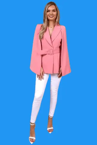 Hot Pink Cape Blazer With White Skinny Jeans