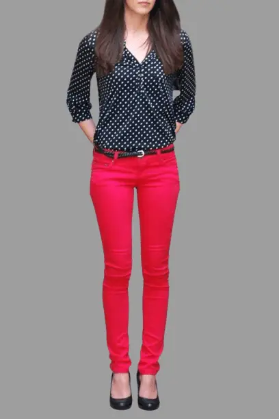 Light Pink Blouse With Red Skinny Jeans