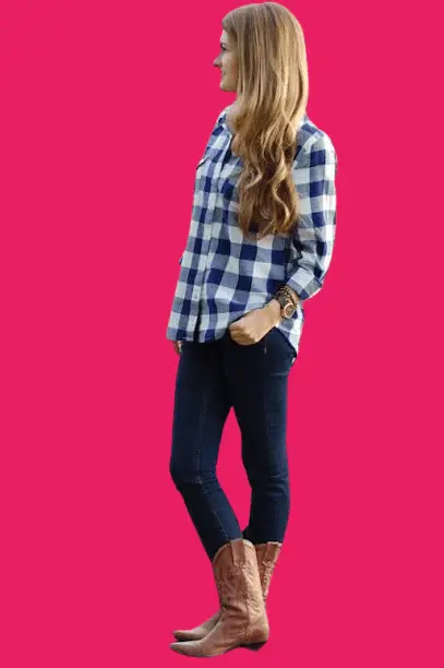 Plaid Shirt And Cowboy Boots With Skinny Jeans