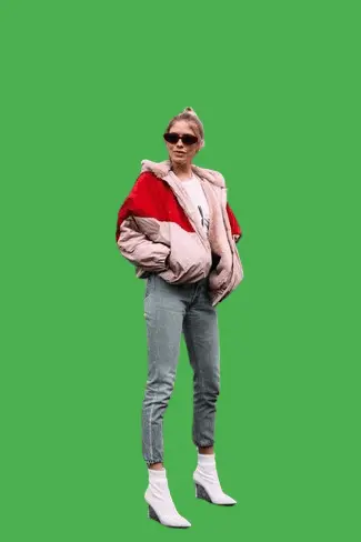 Pink Puffer Jacket With Grey Skinny Jeans