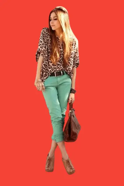 Animal Printed Tops With Turquoise Skinny Jeans