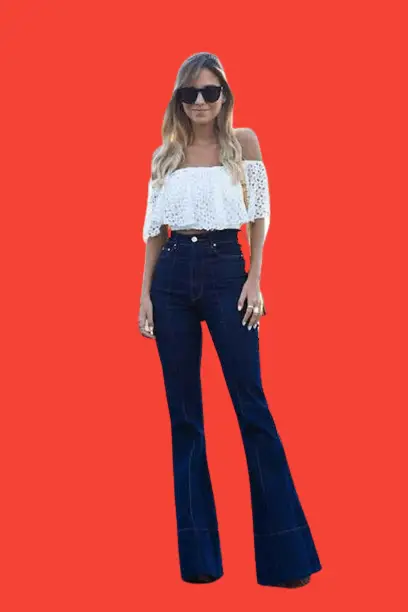 Off-shoulder Cropped Top With High Waisted Flare Jeans