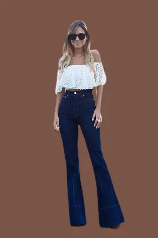 White Off Shoulder Top With Flare Jeans