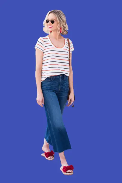 Striped T-Shirt With Cropped Bootcut Jeans