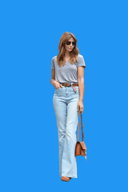 Gray Tucked T-shirt With High Waisted Flare Jeans