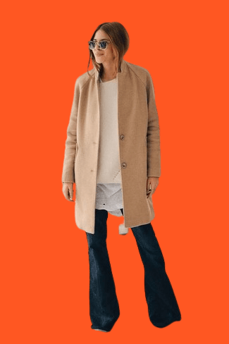 Camel Corduroy Coat With Flare Jeans