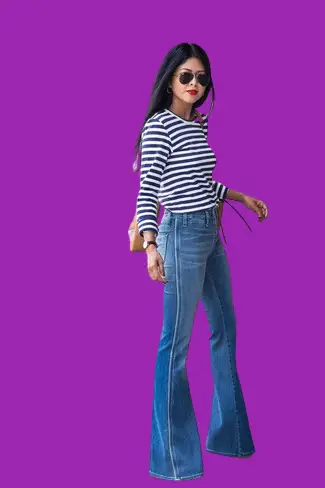 Striped Shirt With High Waisted Flare Jeans