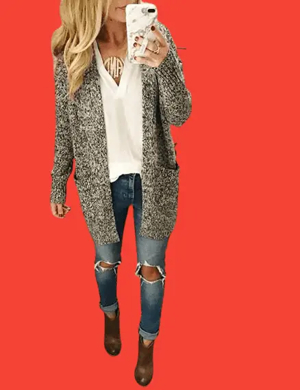 Woolen Cardigan With Ripped Mom Jeans
