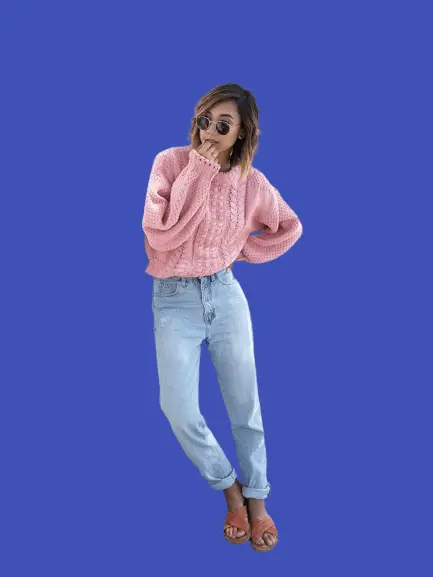 Knit Sweater With Mom Jeans
