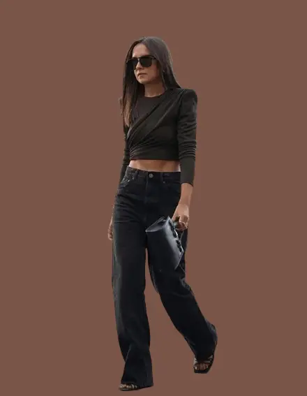 Shoulder Pad Top With Black Mom Jeans