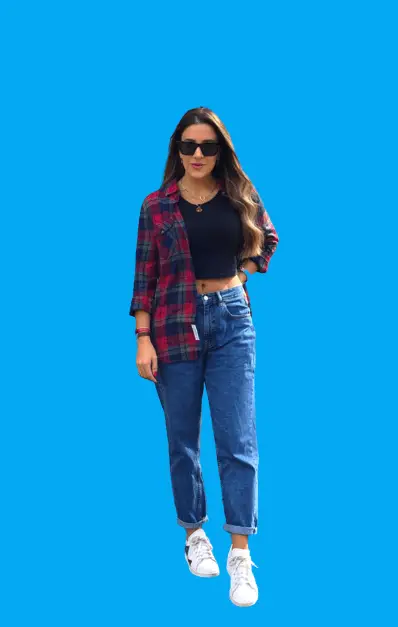 Plaid Shirt With Mom Jeans