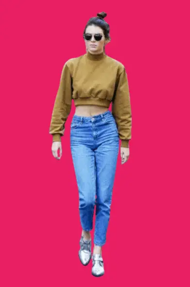 Polo Neck Top With High-Waisted Mom Jeans