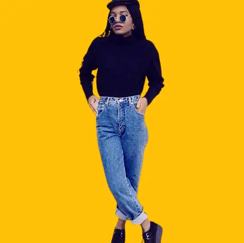 Turtleneck Sweater With High-Waisted Mom Jeans