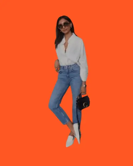 Loose Button Down Shirt With Mom Jeans