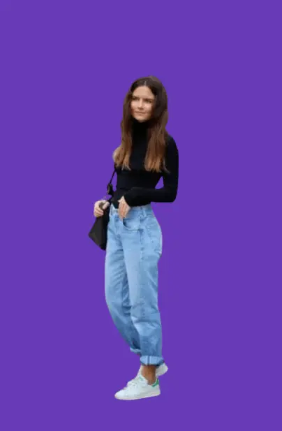 Mock Neck Form Fitting Sweater With High-Waisted Mom Jeans