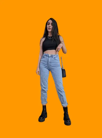 Crop Top With Combat Boots And Mom Jeans