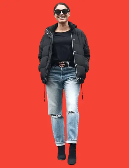 A Puffy Jacket, Boots, and A Belt with Mom Jeans